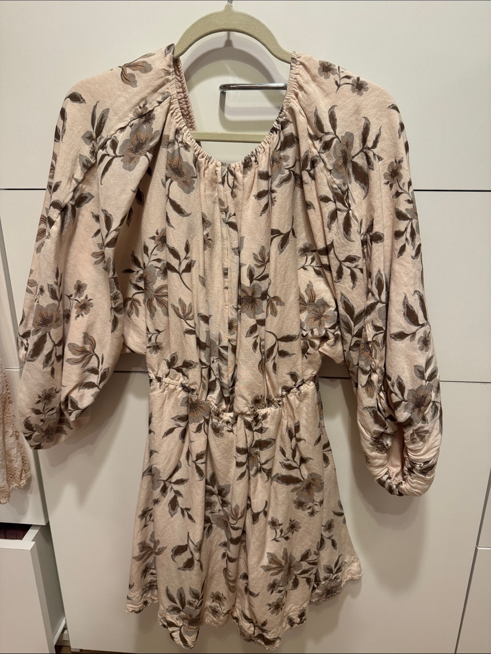 Free People Beige Floral Puff-Sleeve Mini Dress - Picture 3 of 5